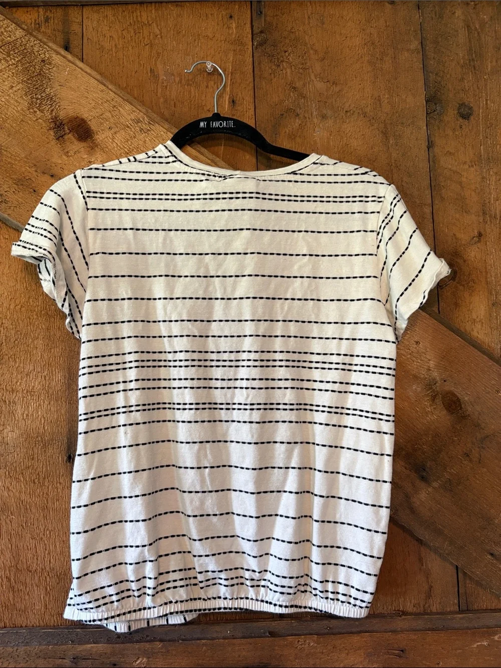 Dolan Left Coast Collection White Black Dotted Stripe Tee Shirt Womens Medium